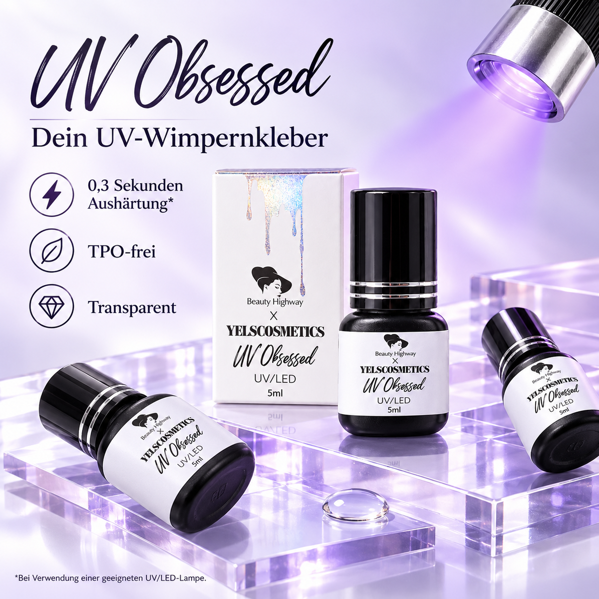 UV Wimpernkleber 0.3 Sekunden TPO frei UV Obsessed 5ml